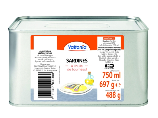 Sardine a l'huile de tournesol boite 4/4 VALTONIA