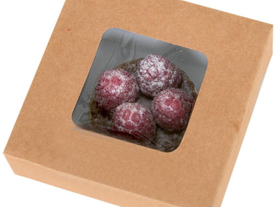 Boite carree "Uni Brown" carton kraft brun avec fenetre et couvercle [65x65x40] [300 (12x25)]