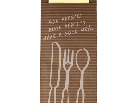Etui pour couverts kraft brun decor "Bon appetit" avec serviette 2 plis [200x85x85] [600]