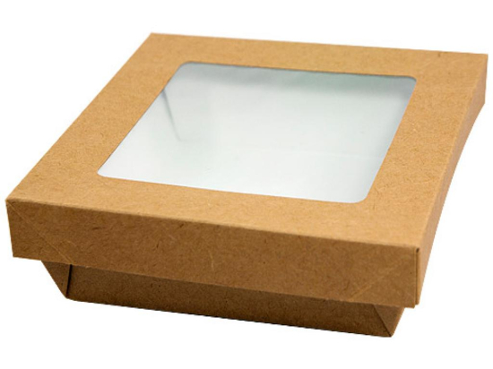 Boite carree "Uni Brown" carton kraft brun avec fenetre et couvercle [240x240x50] [100 (4x25)]