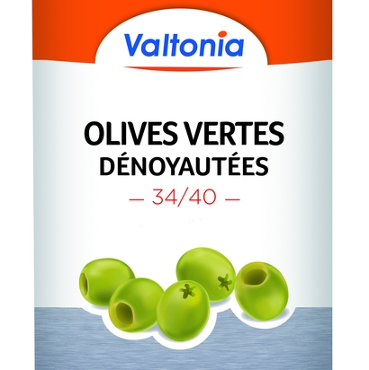Olives vertes denoyautees 34/40 boite 5/1 VALTONIA