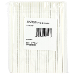 Paille papier rigide blanche 196x0,06cm  *10000
