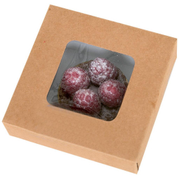 Boite carree "Uni Brown" carton kraft brun avec fenetre et couvercle [65x65x40] [300 (12x25)]