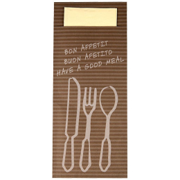 Etui pour couverts kraft brun decor "Bon appetit" avec serviette 2 plis [200x85x85] [600]