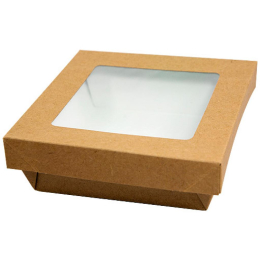 Boite carree "Uni Brown" carton kraft brun avec fenetre et couvercle [240x240x50] [100 (4x25)]