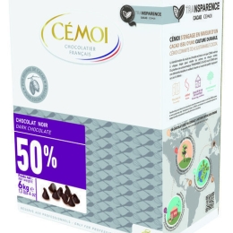 Chocolat noir 50% de cacao gouttes boite 6 kg CEMOI